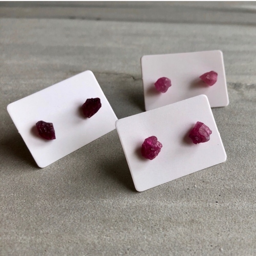 Raw Fuchsia Tourmaline Crystal Stud Earrings
